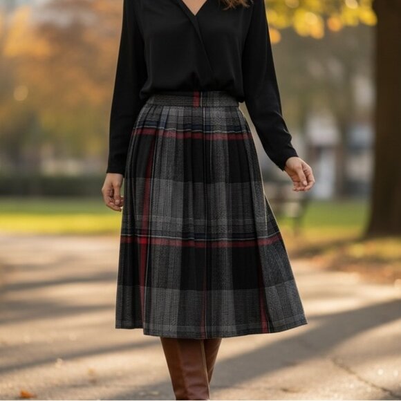 Vintage Dresses & Skirts - Vintage Copley Square LTD. Womens Button MDN 10 VTG 14 Tartan Plaid Wool Skirt